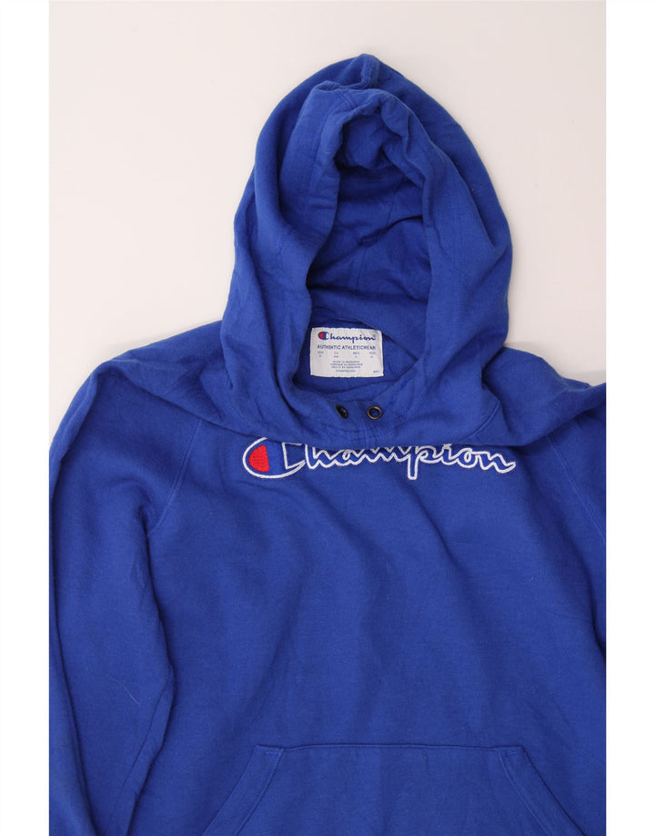 CHAMPION Womens Graphic Hoodie Jumper UK 14 Medium Blue Vintage Champion and Second-Hand Champion from Messina Hembry 
