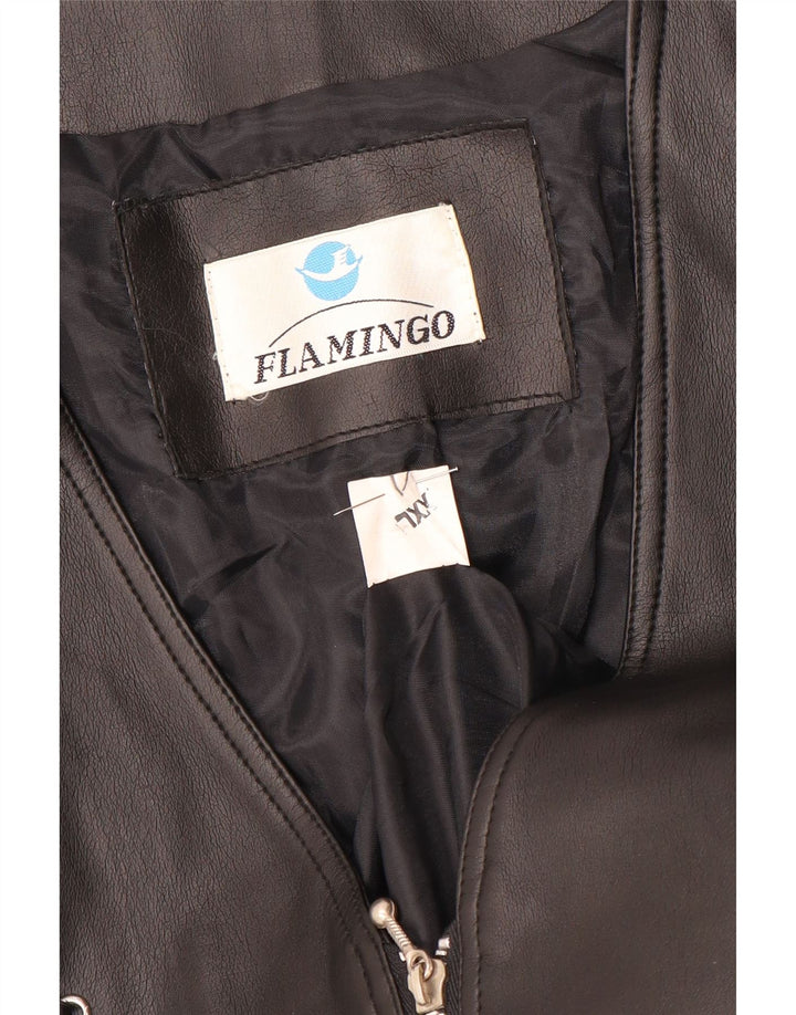 Vintage Womens Leather Waistcoat UK 20 2XL Black