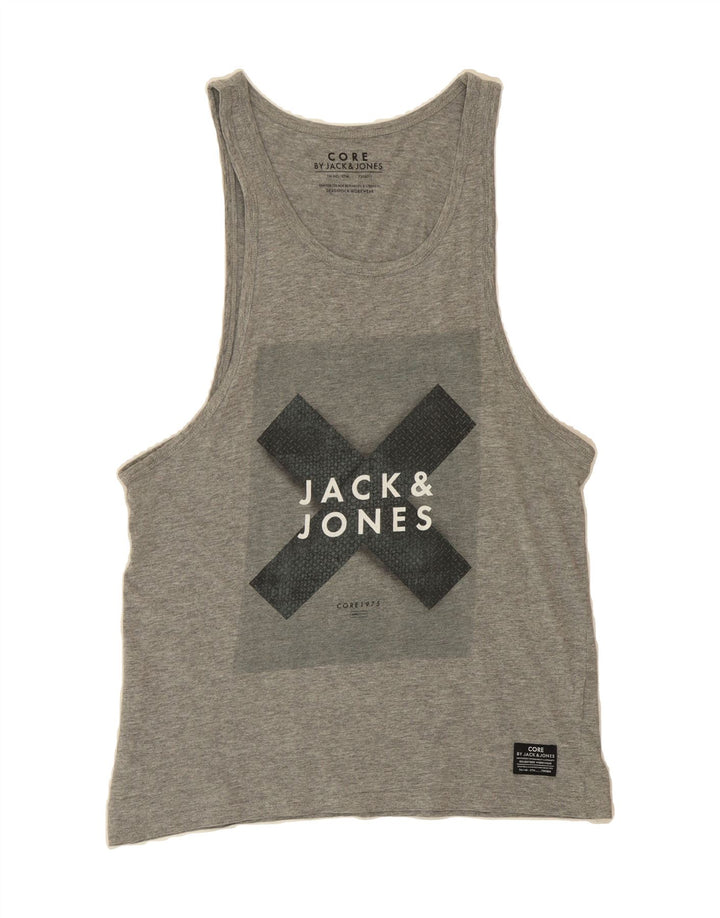 JACK & JONES Mens Graphic Vest Top Medium Grey Cotton Vintage Jack & Jones and Second-Hand Jack & Jones from Messina Hembry 