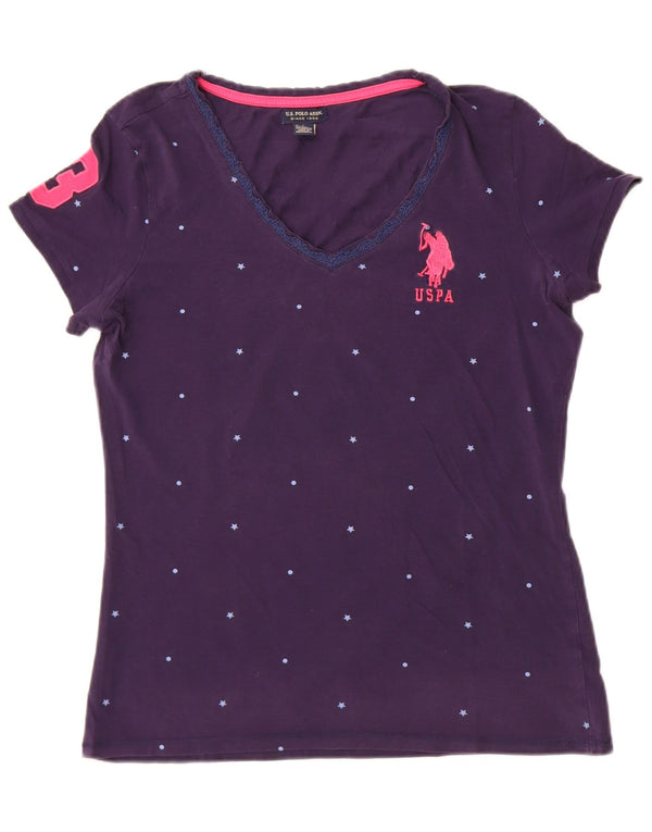 U.S. Polo Assn. Womens Graphic T-Shirt Top UK 16 Large Navy Blue Spotted