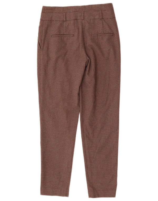 Zara Womens Tapered Chino Trousers XS W24 L28 Brown Houndstooth Polyester