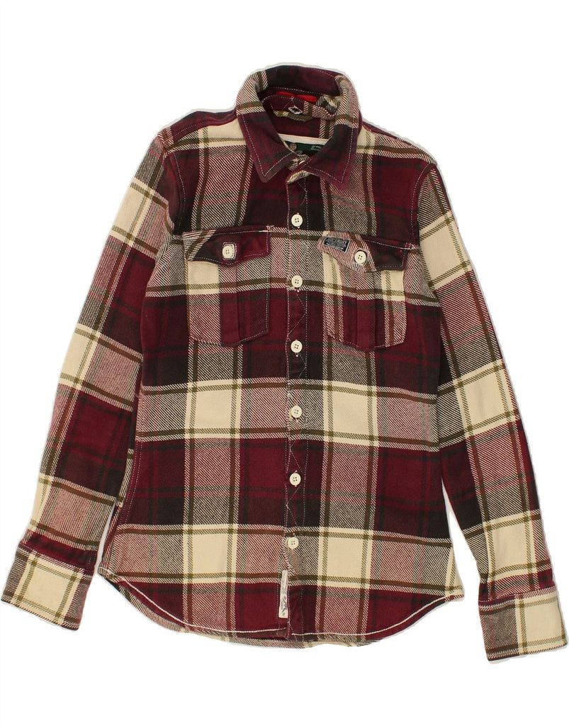 SUPERDRY Mens Flannel Shirt Medium Burgundy Check Cotton | Vintage Superdry | Thrift | Second-Hand Superdry | Used Clothing | Messina Hembry 