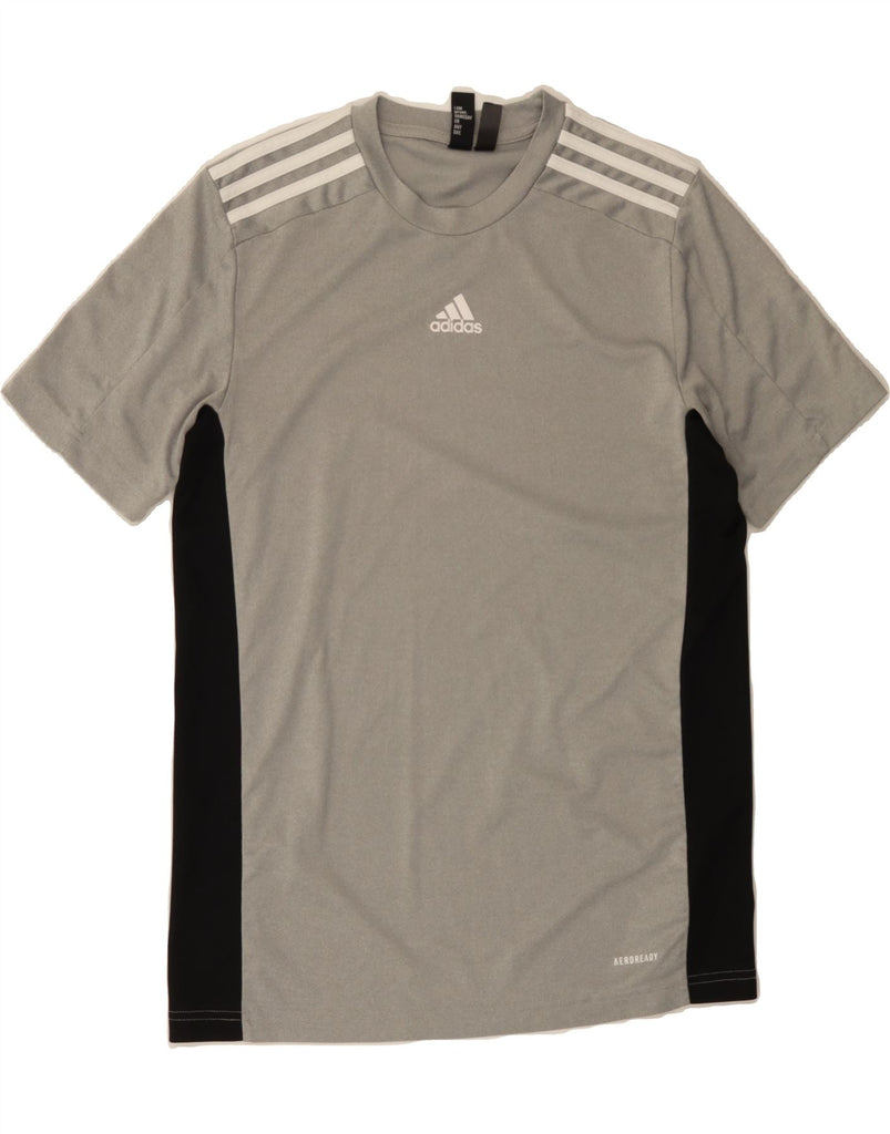 ADIDAS Mens T-Shirt Top Small Grey Colourblock Polyester Vintage Adidas and Second-Hand Adidas from Messina Hembry 