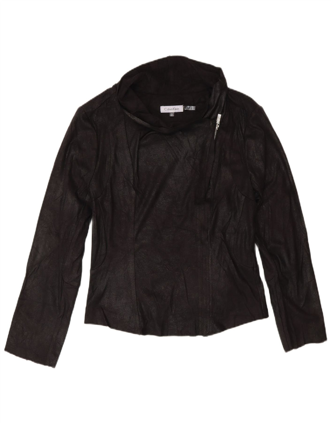Calvin Klein Womens Faux Leather Bomber Jacket UK 10 Small Black Biker