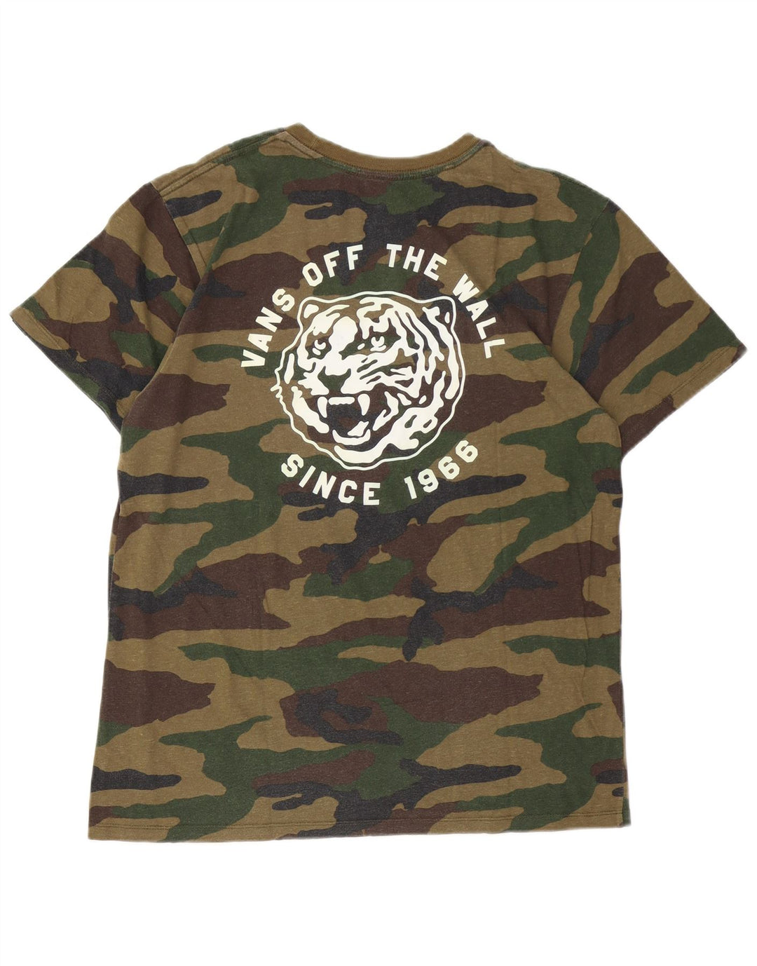 Vans Mens Custom Fit Graphic T-Shirt Top Medium Khaki Camouflage Cotton