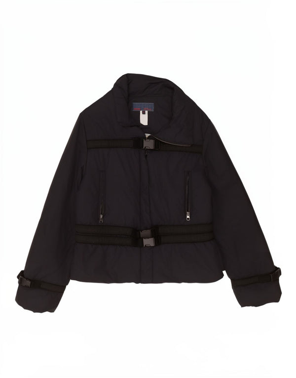 Les Copains Womens Graphic Windbreaker Jacket IT 44 Medium Black