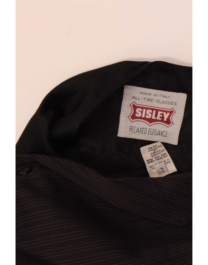Sisley Mens Waistcoat Large Black Pinstripe Viscose