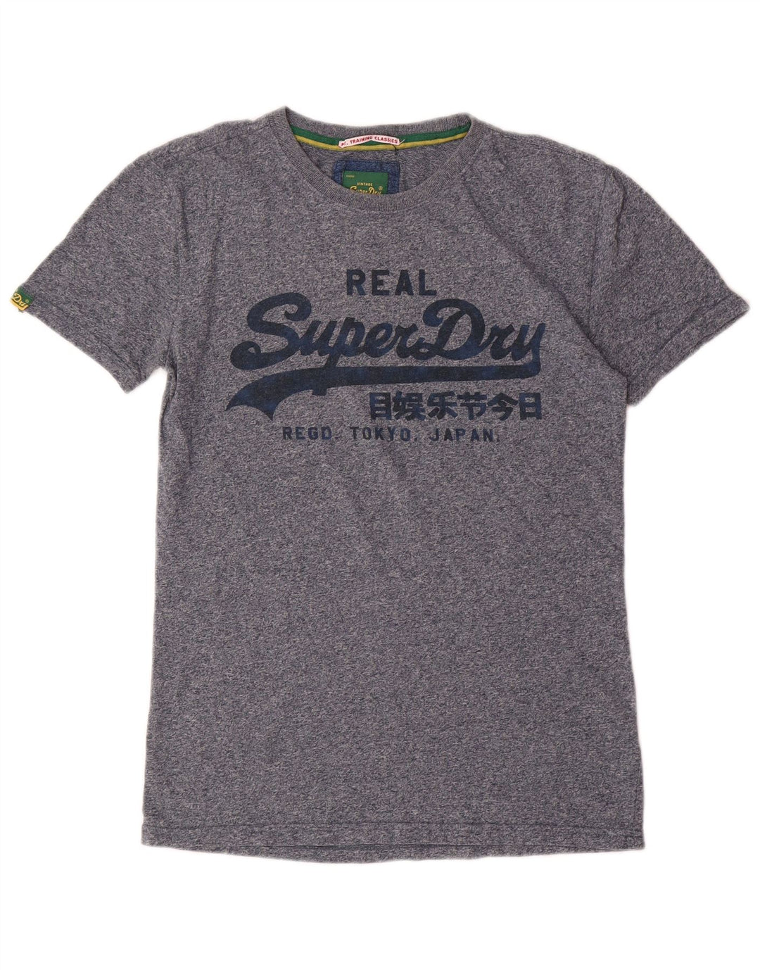 SUPERDRY Mens Graphic T-Shirt Top Small Blue Flecked Cotton