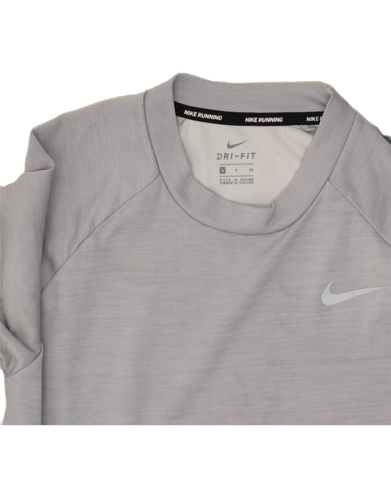 NIKE Womens Running Oversized Top Long Sleeve UK 10 Small Grey Polyester | Vintage Nike | Thrift | Second-Hand Nike | Used Clothing | Messina Hembry 