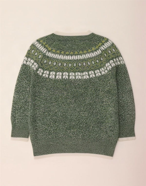 Vintage Womens Boat Neck Jumper Sweater UK 22 3XL Green Fair Isle Acrylic