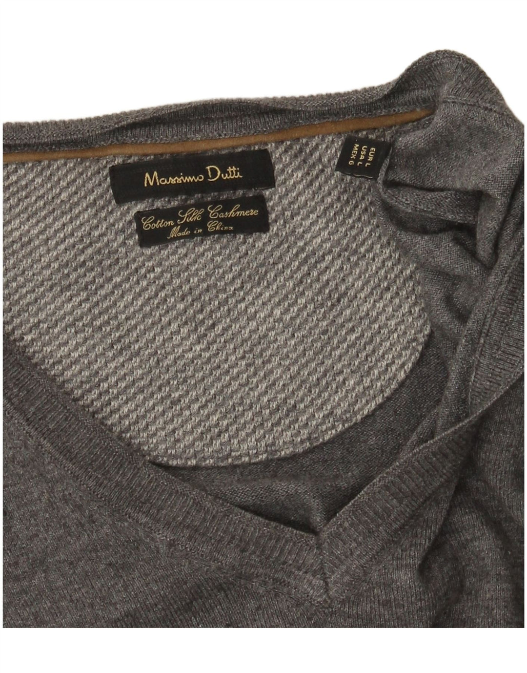 Massimo Dutti Womens V-Neck Jumper Sweater UK 16 Large Grey Cotton