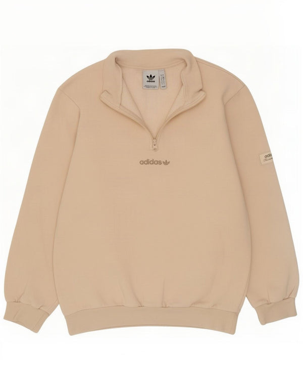 Adidas Mens Graphic Zip Neck Sweatshirt Jumper Small Beige Cotton