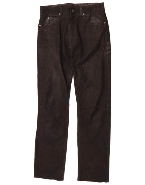 Vintage Mens Straight Leather Trousers W30 L32 Black
