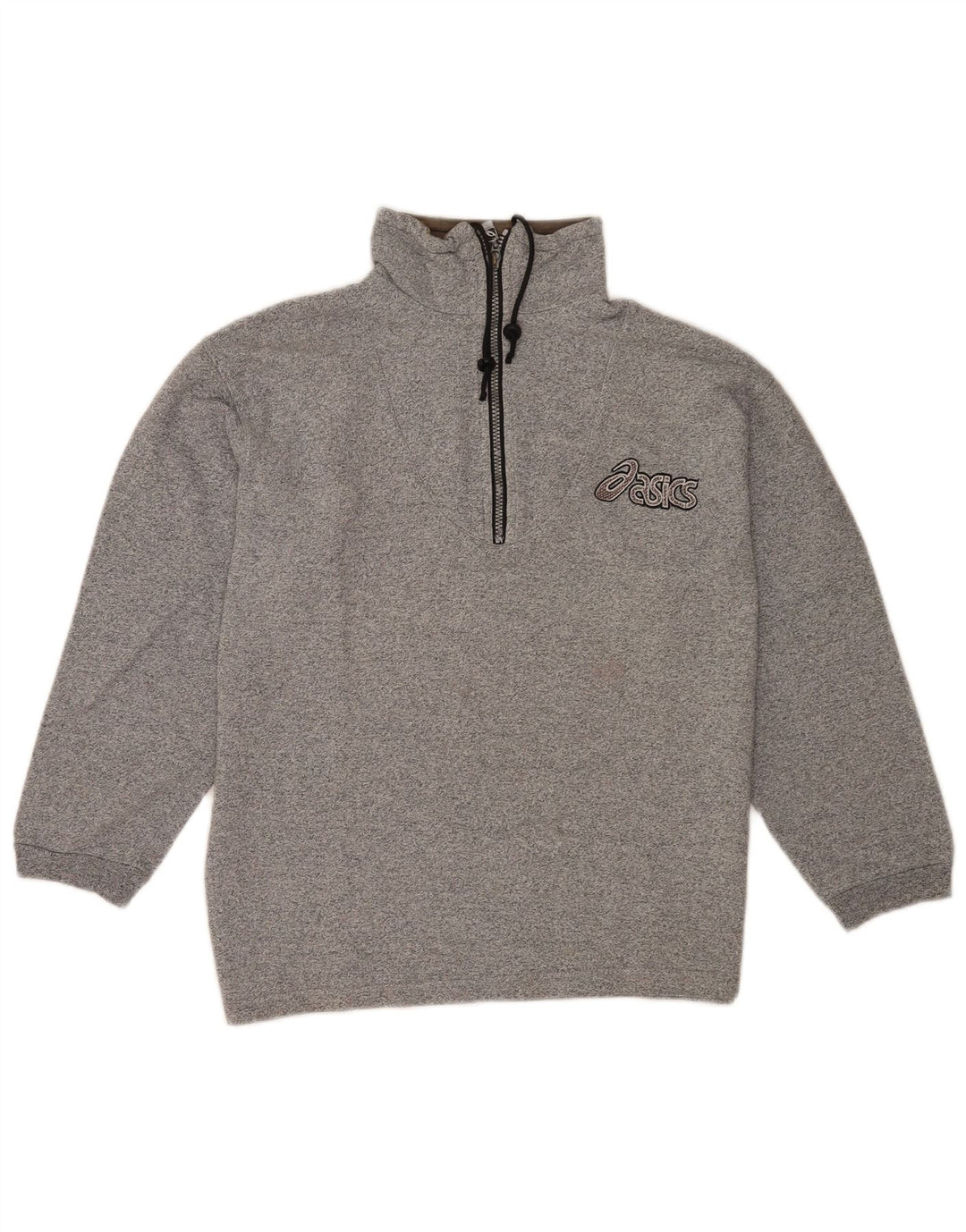 Asics Mens Graphic Zip Neck Sweatshirt Jumper Small Grey Flecked Cotton