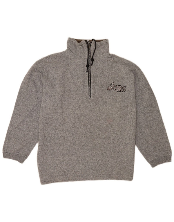 Asics Mens Graphic Zip Neck Sweatshirt Jumper Small Grey Flecked Cotton
