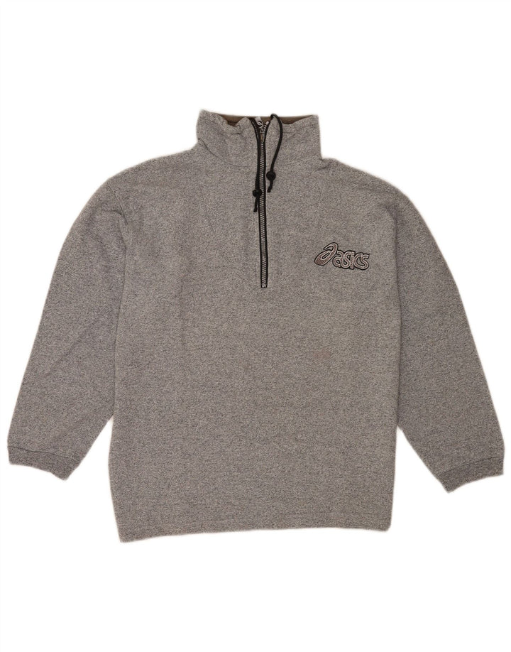 Asics Mens Graphic Zip Neck Sweatshirt Jumper Small Grey Flecked Cotton