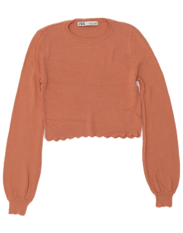 Zara Womens Crew Neck Jumper Sweater UK 8 Small Orange Viscose