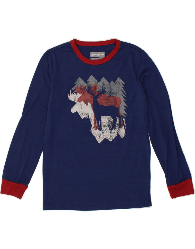EDDIE BAUER Boys Graphic Top Long Sleeve 7-8 Years Small Navy Blue Vintage Eddie Bauer and Second-Hand Eddie Bauer from Messina Hembry 