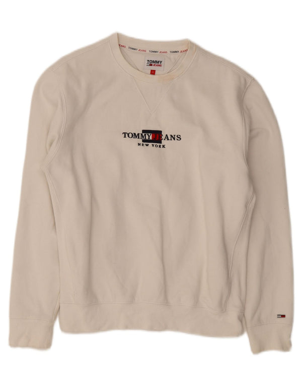 Tommy Hilfiger Mens Graphic Sweatshirt Jumper Small White Cotton