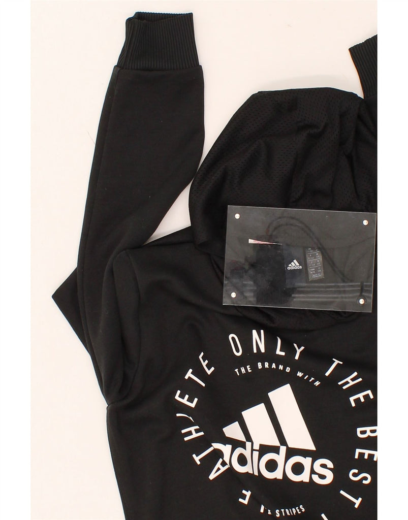 ADIDAS Boys Hoodie Jumper 11-12 Years Black Polyester Vintage Adidas and Second-Hand Adidas from Messina Hembry 