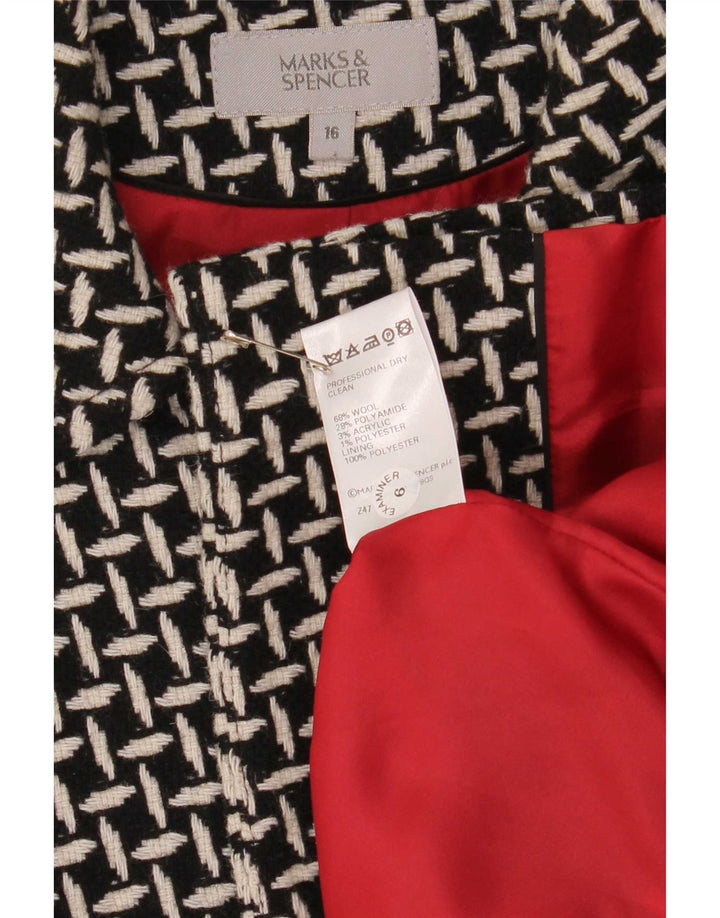 Marks & Spencer Womens 3 Button Blazer Jacket UK 16 Large Black Geometric