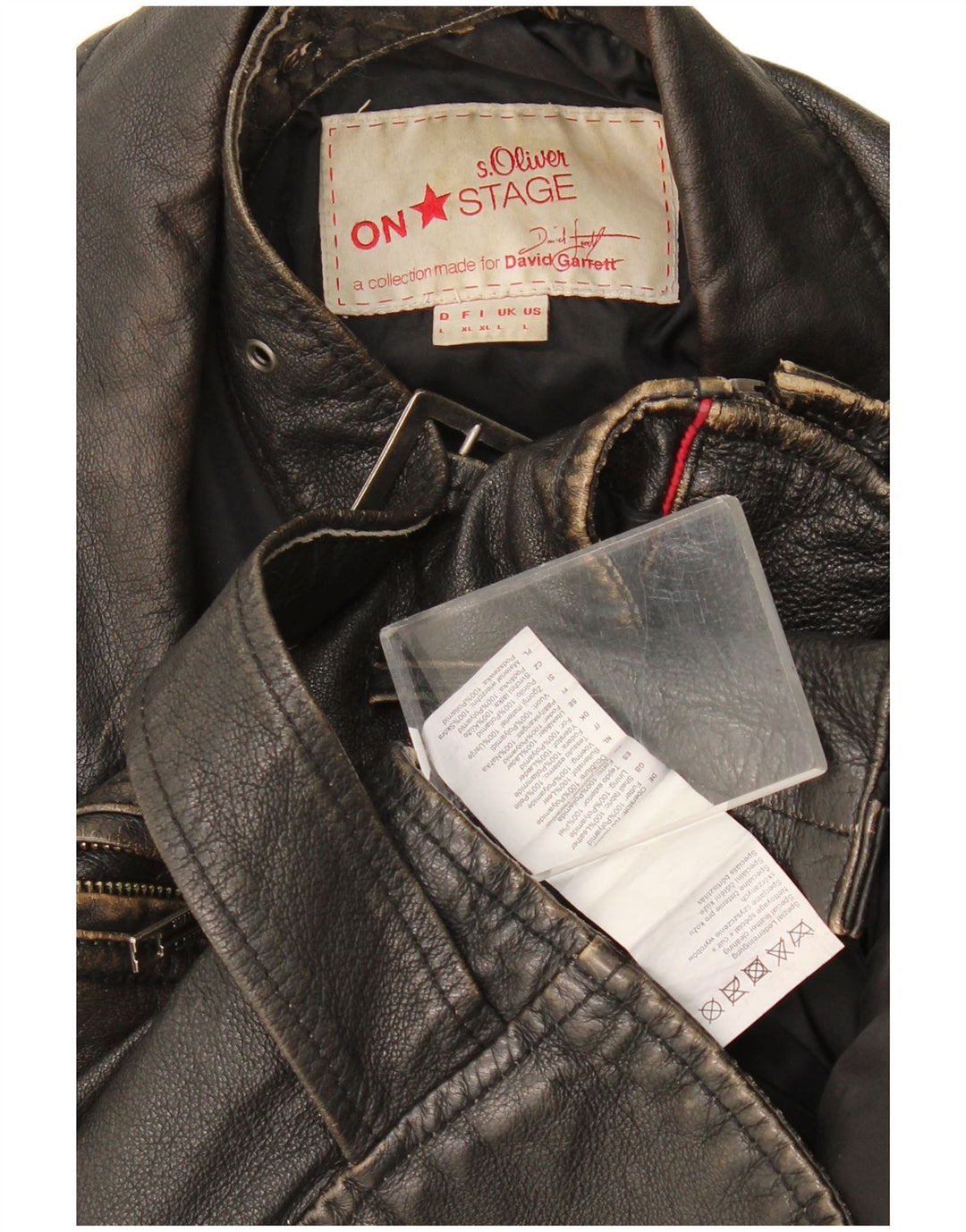 S.Oliver Mens Leather Biker Jacket UK 40 Large Black Leather