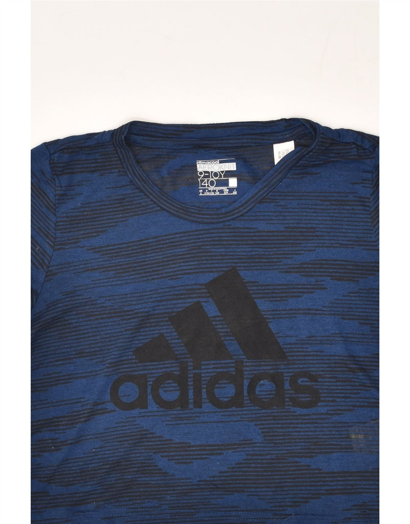 ADIDAS Girls Climacool Graphic T-Shirt Top 9-10 Years Navy Blue Pinstripe | Vintage Adidas | Thrift | Second-Hand Adidas | Used Clothing | Messina Hembry 