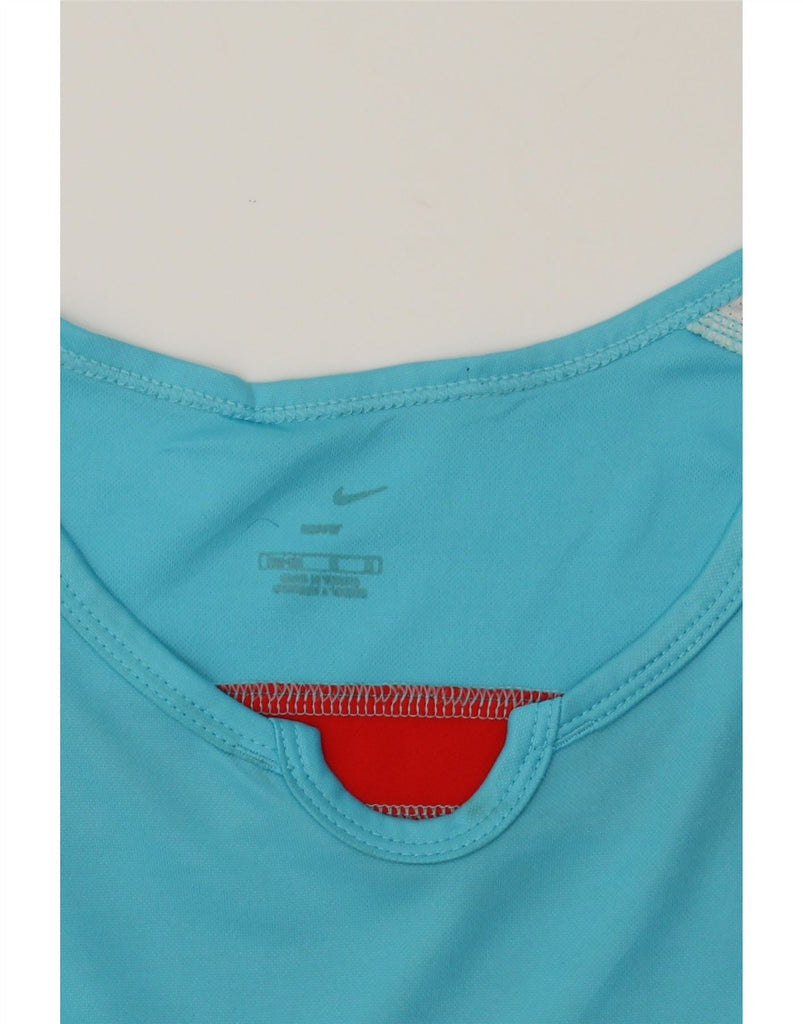 NIKE Womens Dri Fit Vest Top UK 14 Medium Blue Colourblock Polyester Vintage Nike and Second-Hand Nike from Messina Hembry 