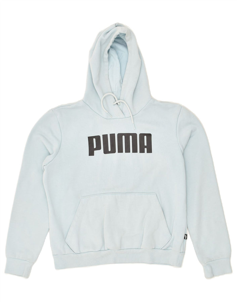 PUMA Womens Graphic Hoodie Jumper UK 14 Medium Blue Cotton | Vintage Puma | Thrift | Second-Hand Puma | Used Clothing | Messina Hembry 