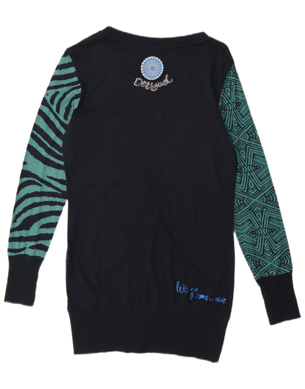 Desigual Womens Graphic Jumper Dress UK 12 Medium Navy Blue Floral