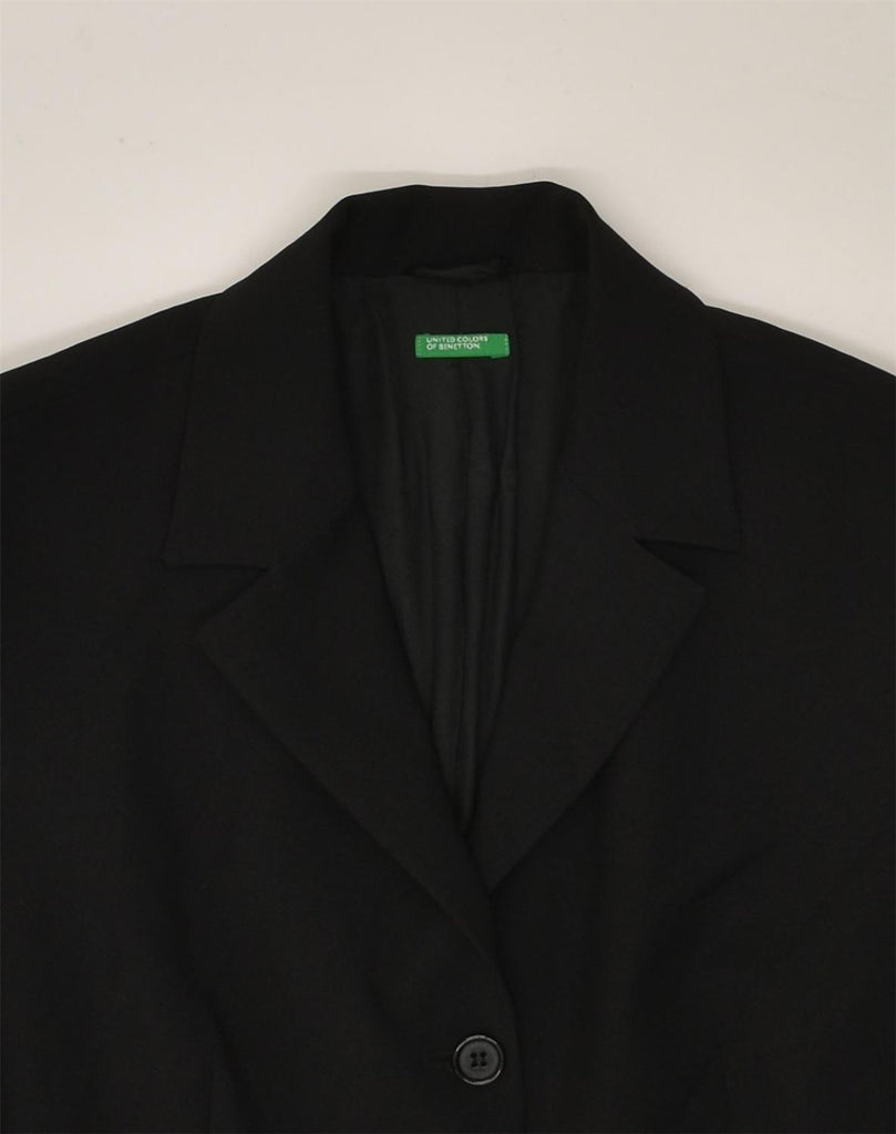 BENETTON Womens 3 Button Blazer Jacket UK 14 Medium Black Polyester | Vintage Benetton | Thrift | Second-Hand Benetton | Used Clothing | Messina Hembry 