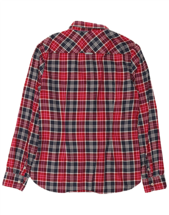 TOMMY HILFIGER Womens Fitted Flannel Shirt US 12 Large Red Check Cotton