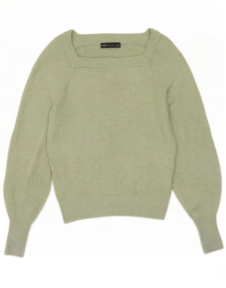 Marks & Spencer Womens Boat Neck Jumper Sweater UK 6 XS Green Polyester