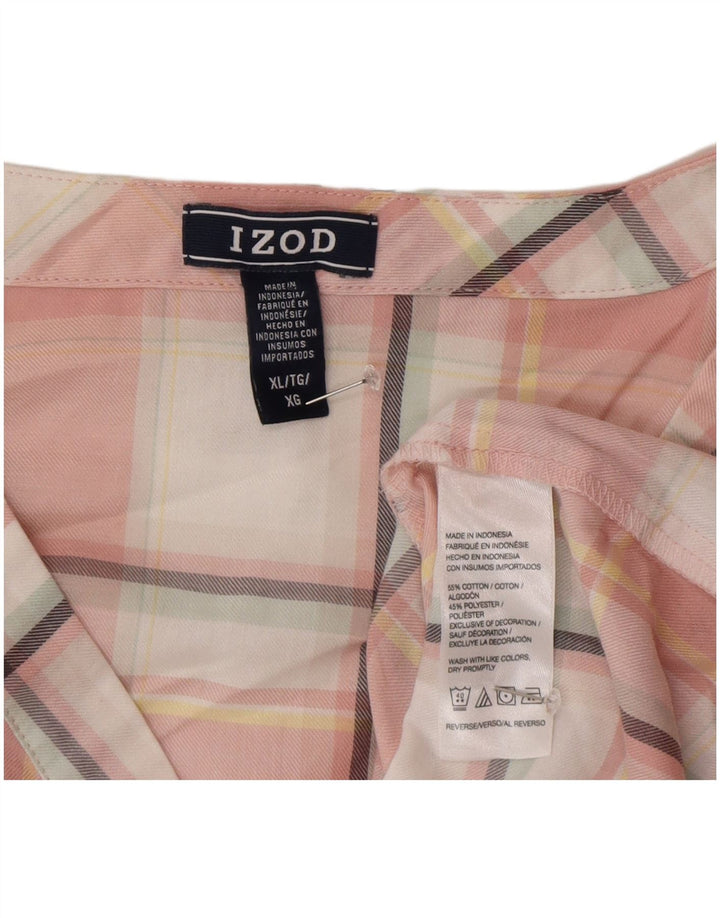 Izod Womens Oversized 3/4 Sleeve Pullover Shirt Blouse UK 18 XL Pink Check