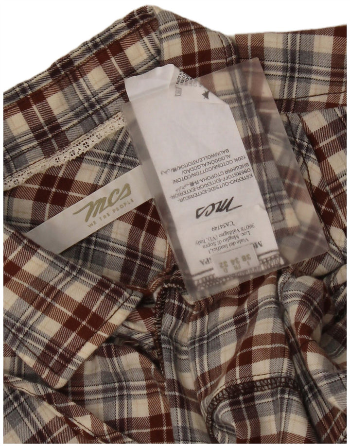 Marlboro Classics Womens Ruffle Front Shirt IT 38 XS Brown Check Cotton