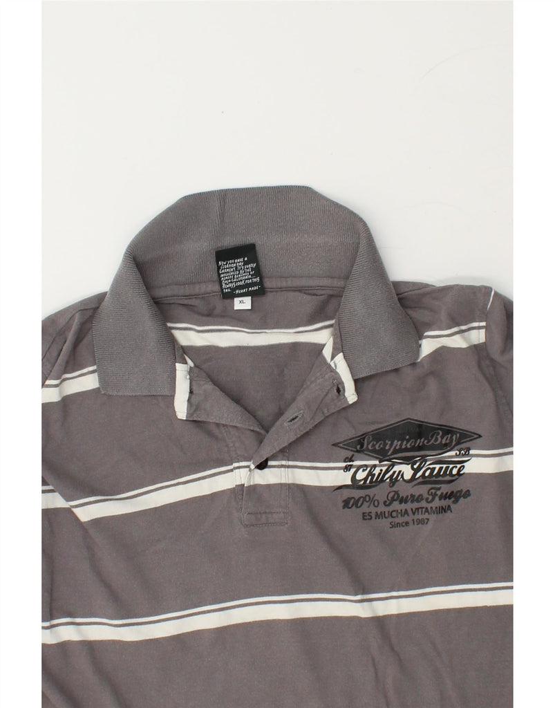 SCORPION BAY Boys Graphic Rugby Polo Shirt 15-16 Years XL  Grey Striped Vintage Scorpion Bay and Second-Hand Scorpion Bay from Messina Hembry 