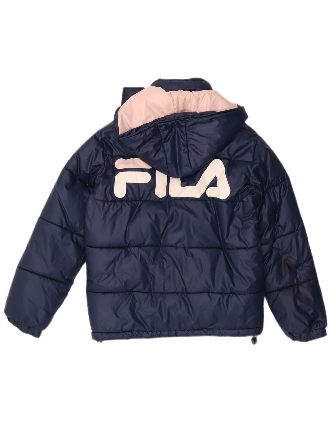 Fila Womens Oversized Graphic Padded Jacket UK 6 XS Navy Blue Polyester