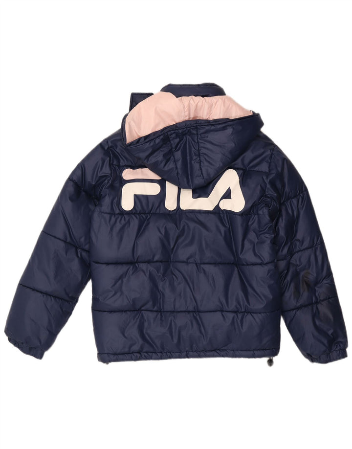 Fila Womens Oversized Graphic Padded Jacket UK 6 XS Navy Blue Polyester