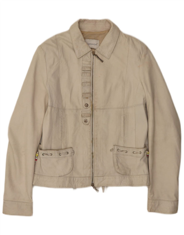Kor@Kor Womens Leather Jacket IT 48 XL Off White Leather