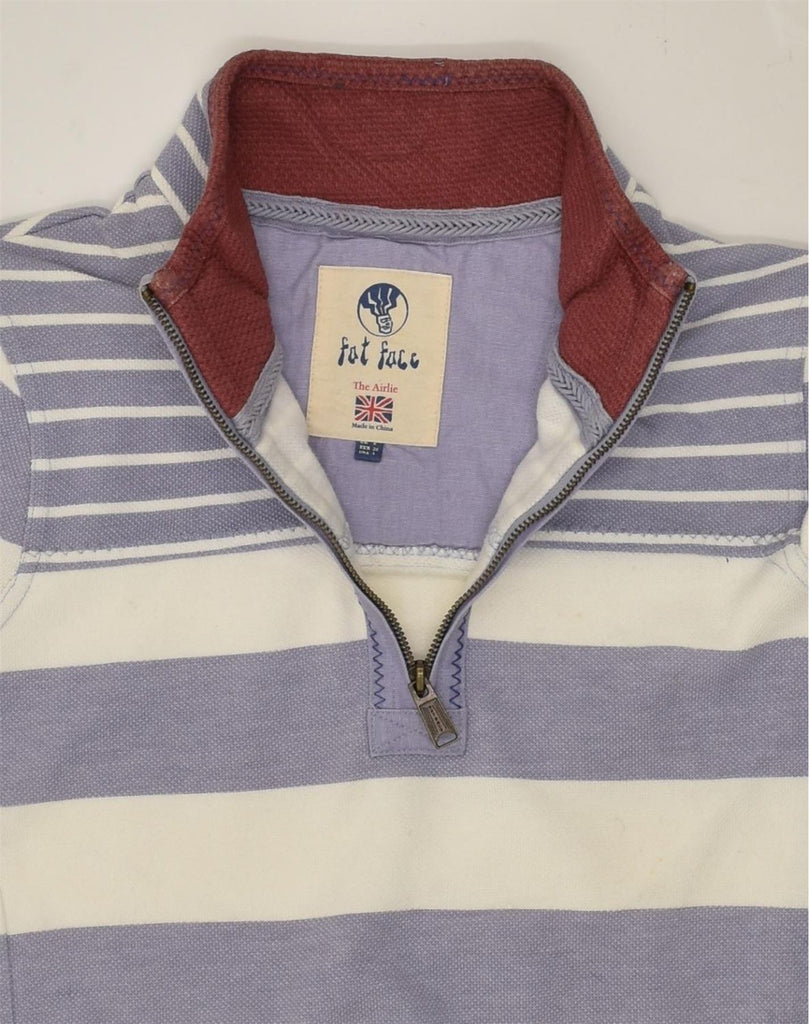 FAT FACE Womens Zip Neck Sweatshirt Jumper UK 8 Small Blue Striped Cotton | Vintage Fat Face | Thrift | Second-Hand Fat Face | Used Clothing | Messina Hembry 