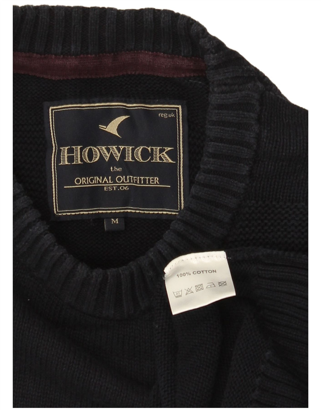 Howick Mens Crew Neck Jumper Sweater Medium Navy Blue Cotton