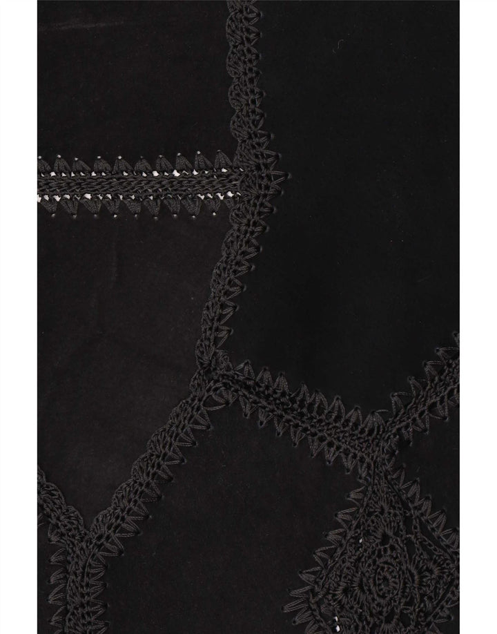 Vintage Womens Suede Gilet UK 16 Large Black Patchwork