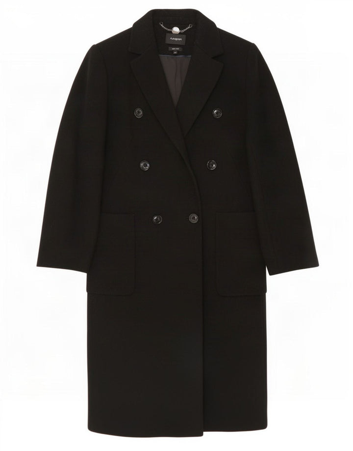 Marks & Spencer Womens Double Breasted Coat UK 14 Medium Black Wool