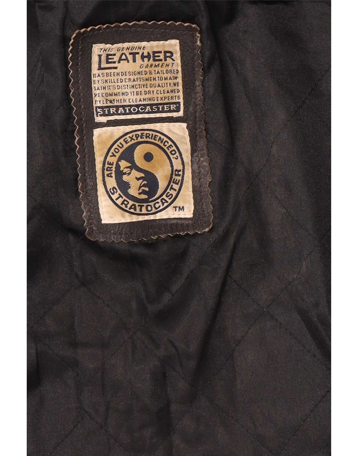 Vintage Womens Double Breasted Leather Jacket UK 20 2XL Brown