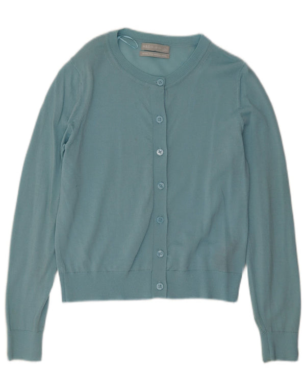 Marks & Spencer Womens Cardigan Sweater UK 12 Medium Turquoise Merino Wool