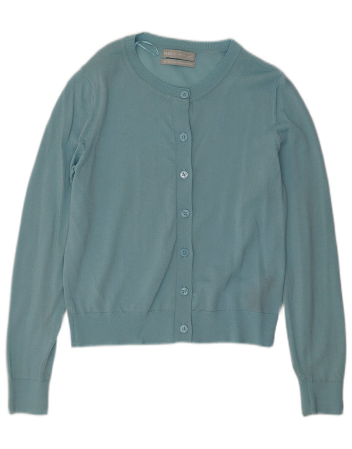 Marks & Spencer Womens Cardigan Sweater UK 12 Medium Turquoise Merino Wool