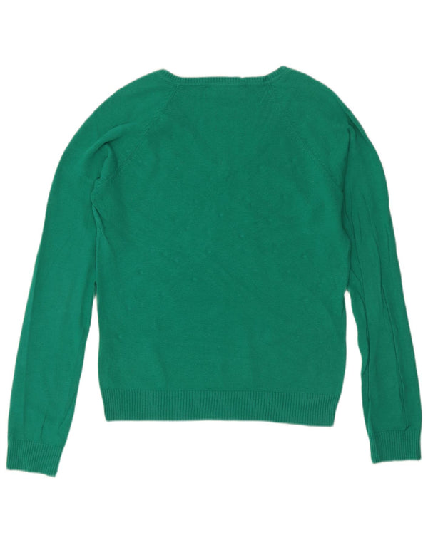 Zara Womens V-Neck Jumper Sweater UK 14 Large Green Cotton