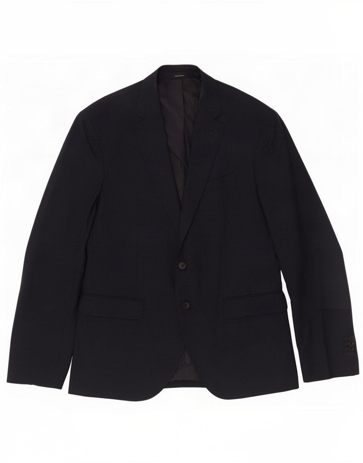 Massimo Dutti Mens 2 Button Blazer Jacket EU 52 Large Navy Blue Wool