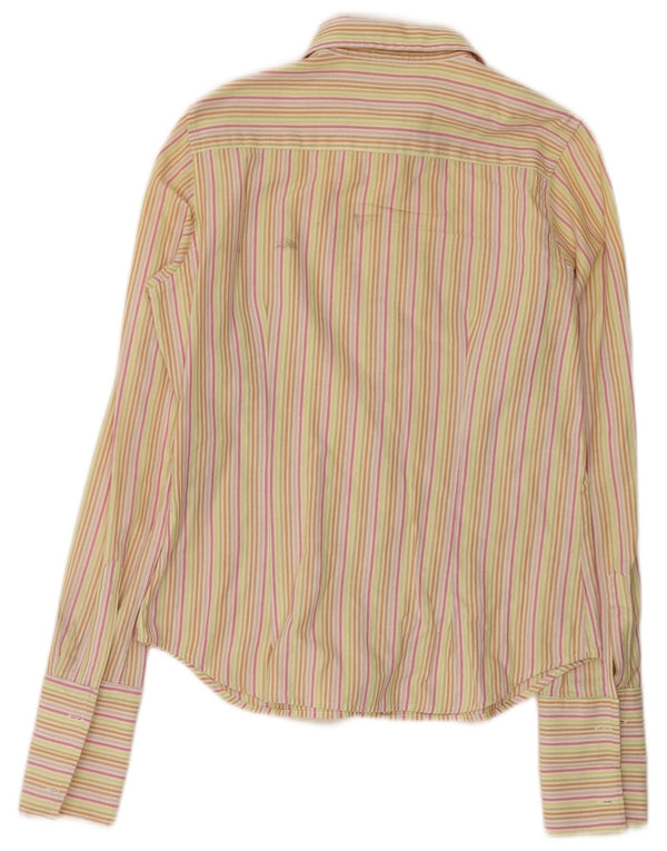 Slam Womens Shirt UK 14 Large Beige Striped Cotton