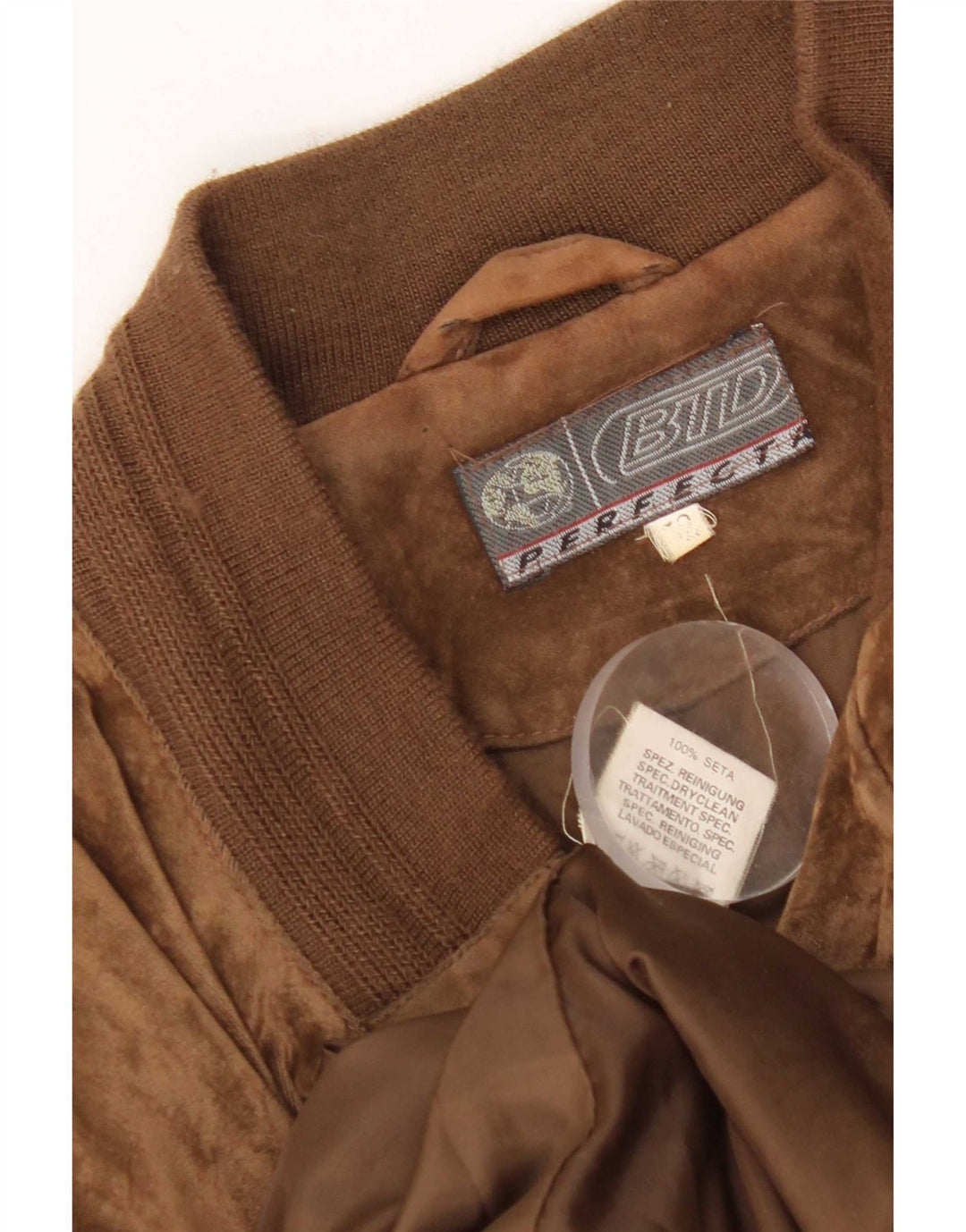Vintage Mens Velour Bomber Jacket IT 52 XL Brown Silk